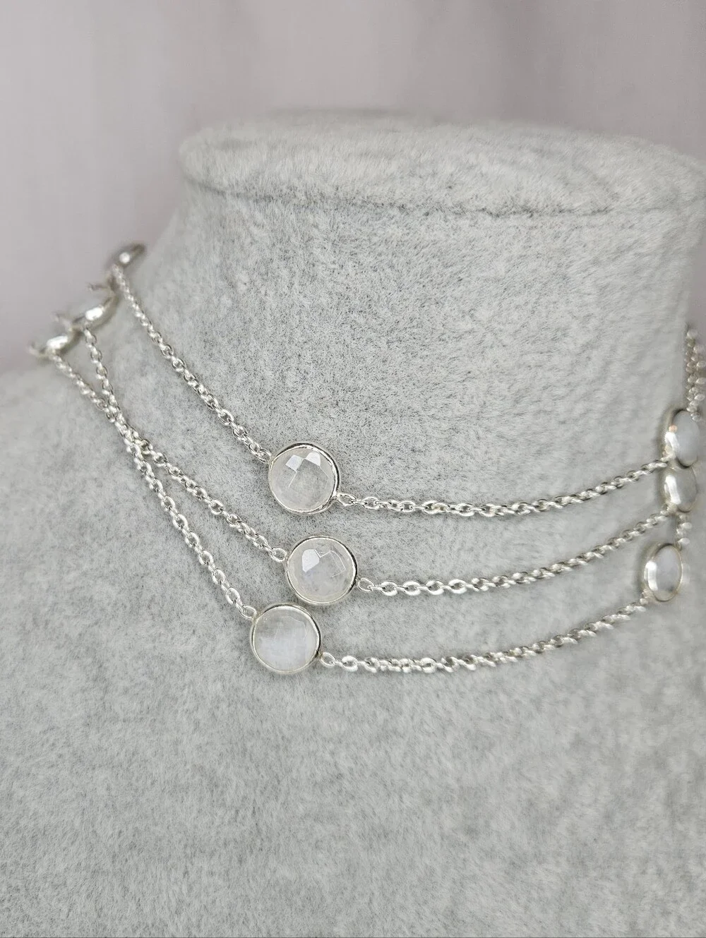 Sterling Silver Sri Lanka Moonstone Station Necklace 36